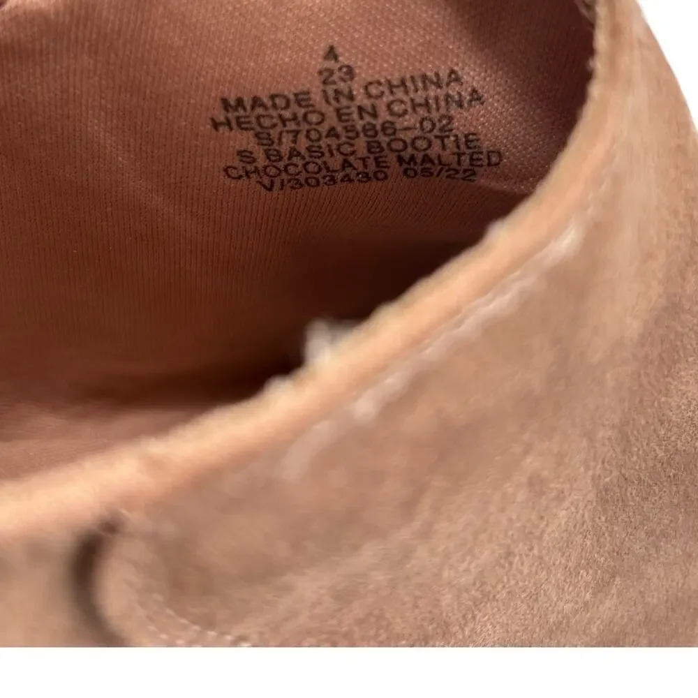 Old Navy Girls Tan Suede Rear Zip Stacked Block Heel Ankle‎ Booties Size 4